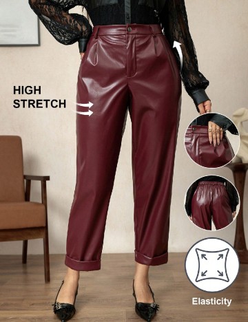 Pantaloni imitatie de piele SHEIN CURVE, visiniu