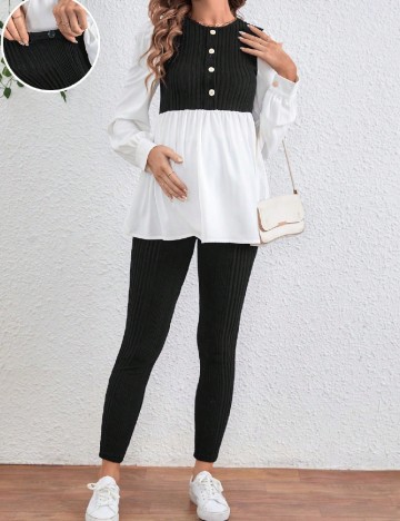 Bluza SHEIN Maternity, alb/negru