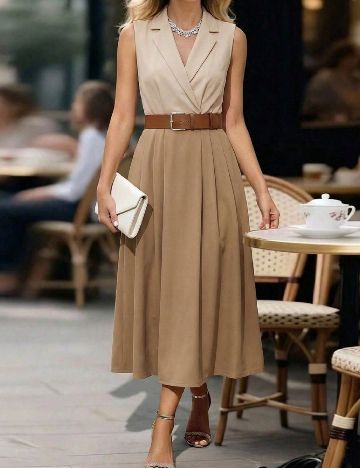 Rochie lunga SHEIN, crem/maro