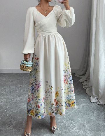Rochie lunga SHEIN, floral print/crem