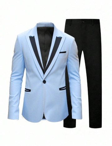 Costum SHEIN, albastru/negru