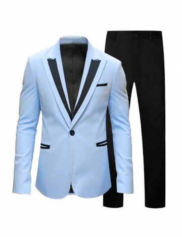 Costum SHEIN, albastru/negru