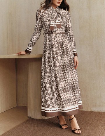 Rochie lunga SHEIN, maro/alb