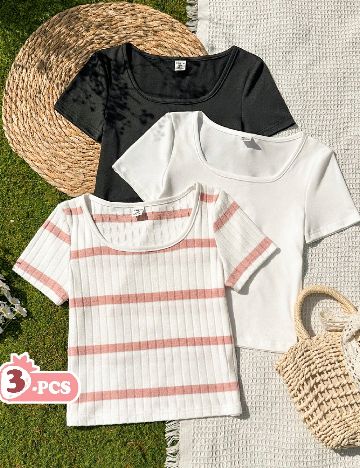 Set Tricouri 3 bucati Shein Kids, mix culori