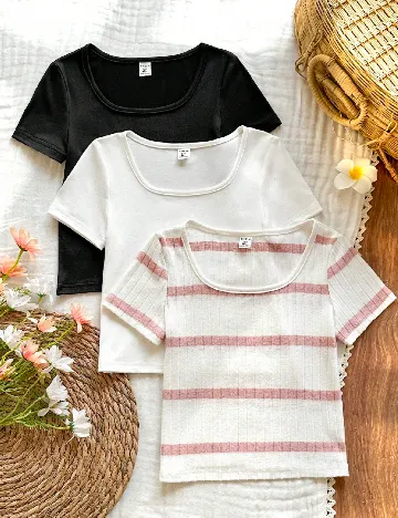 Set Tricouri 3 bucati Shein Kids, mix culori