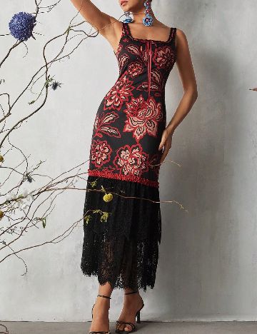 Rochie lunga SHEIN, negru/rosu