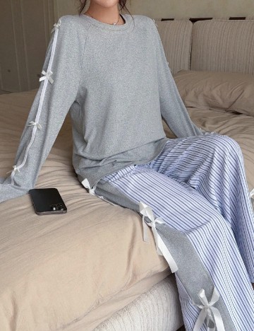 Pijama SHEIN, gri/albastru