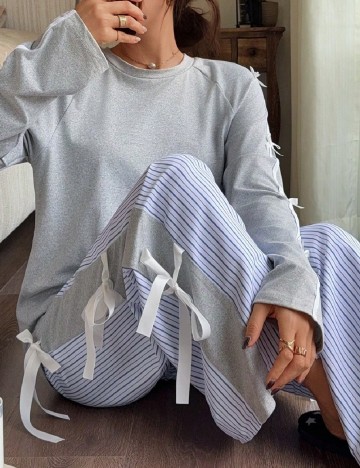 Pijama SHEIN, gri/albastru