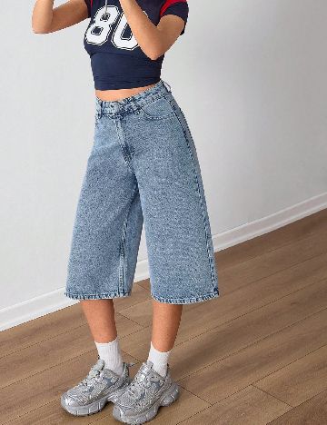 Pantaloni trei sferturi SHEIN, albastru