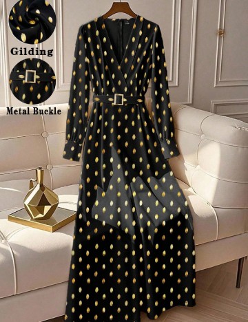 Rochie lunga SHEIN, negru/auriu