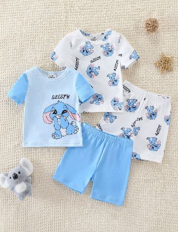 Set pijamale 2 bucati Shein Kids, albastru/alb