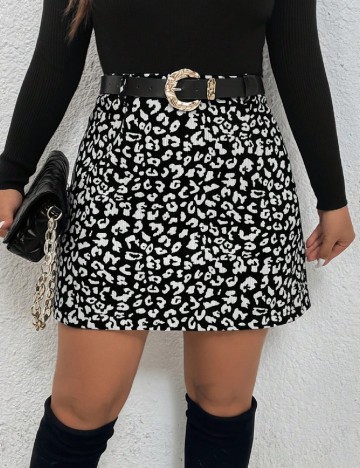 Fusta SHEIN CURVE, negru/alb