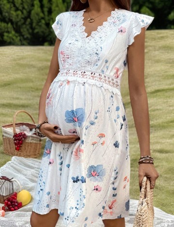 Rochie scurta SHEIN Maternity, alb
