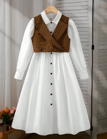 Set rochie si bluza Shein Kids, alb/maro