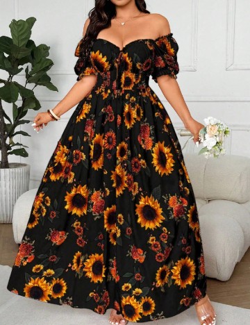 Rochie lunga SHEIN CURVE, negru floral