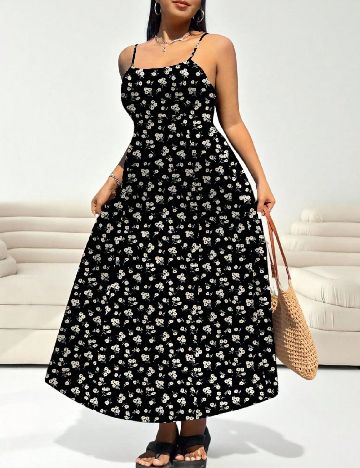 Rochie lunga SHEIN CURVE, negru floral