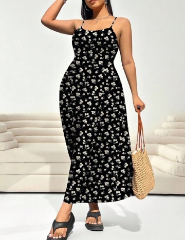 Rochie lunga SHEIN CURVE, negru floral