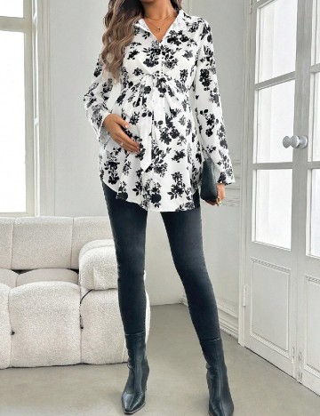Camasa SHEIN Maternity, alb/negru