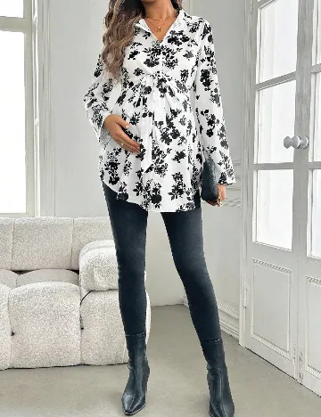 Camasa SHEIN Maternity, alb/negru