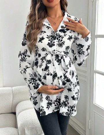 Camasa SHEIN Maternity, alb/negru