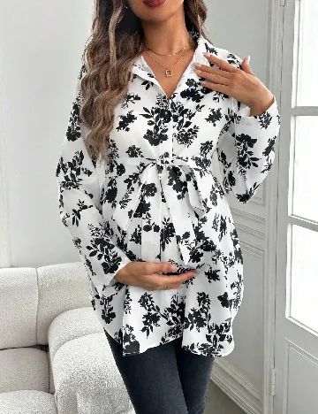 Camasa SHEIN Maternity, alb/negru