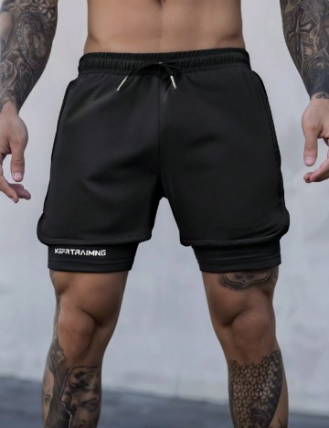 Pantaloni scurti SHEIN Plus Size Men, negru