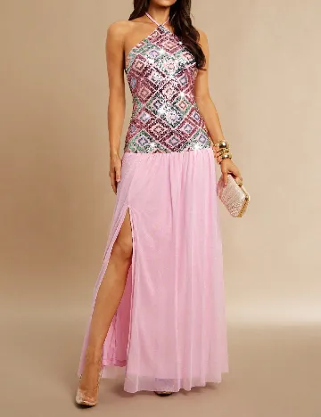 Rochie lunga Silquee, roz