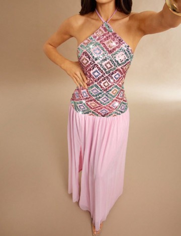Rochie lunga Silquee, roz