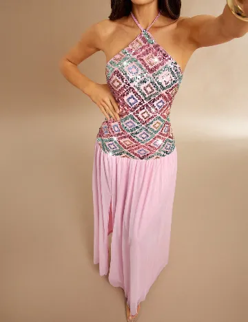 Rochie lunga Silquee, roz