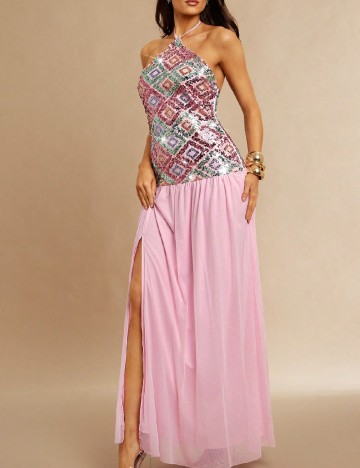 Rochie lunga Silquee, roz