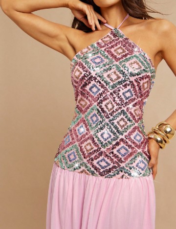 Rochie lunga Silquee, roz