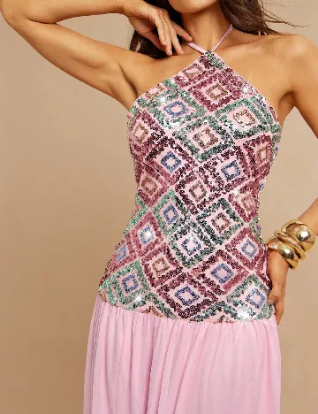 Rochie lunga Silquee, roz