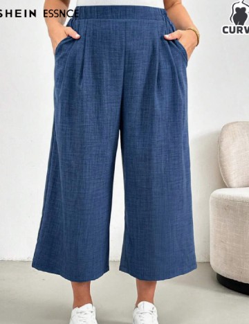 Pantaloni trei sferturi SHEIN CURVE, albastru