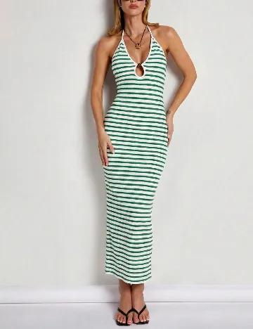 Rochie medie Cosmina, verde/alb