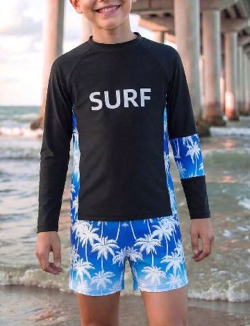 Costum de baie Shein Kids, negru/albastru