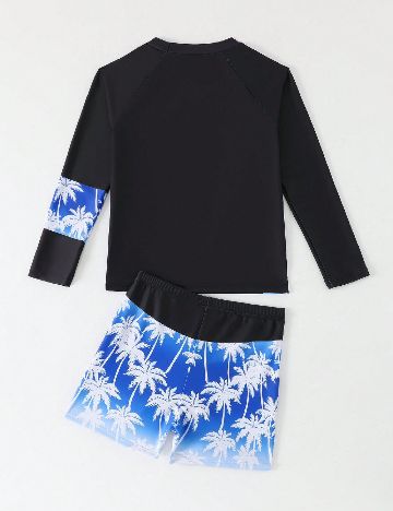 Costum de baie Shein Kids, negru/albastru