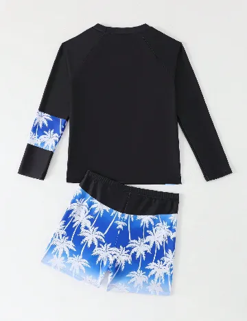 Costum de baie Shein Kids, negru/albastru