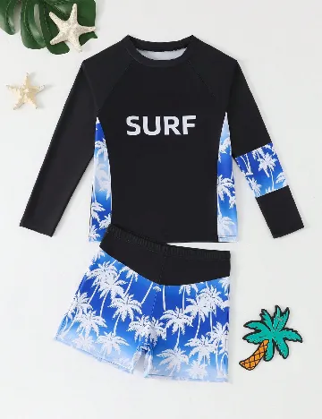Costum de baie Shein Kids, negru/albastru