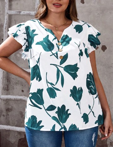 Bluza Emery Rose Curve, alb/verde