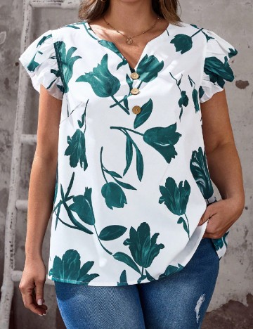 Bluza Emery Rose Curve, alb/verde
