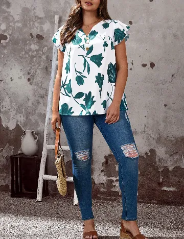 Bluza Emery Rose Curve, alb/verde