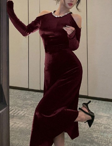 Rochie medie Dazy, burgundy