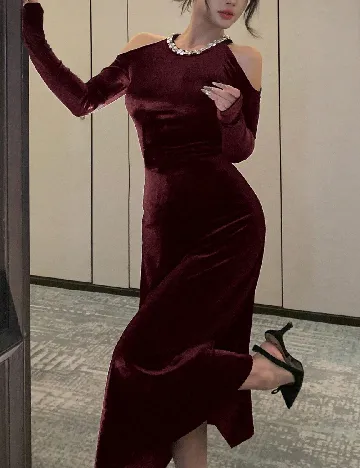 Rochie medie Dazy, burgundy