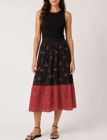 Fusta Pepe Jeans, negru/rosu