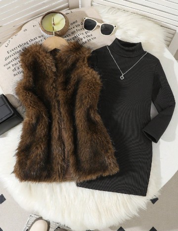Compleu Shein Kids, negru/maro