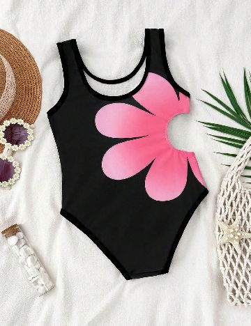 Costum de baie Shein Kids, negru/roz