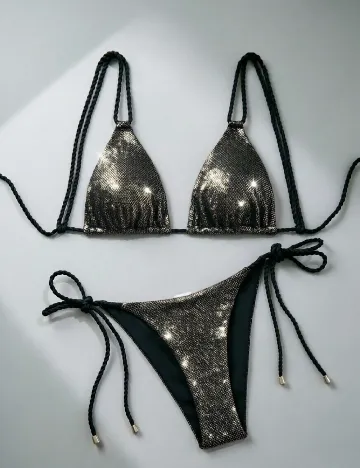 Costum de baie SHEIN, negru/auriu