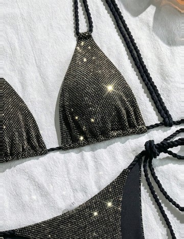 Costum de baie SHEIN, negru/auriu