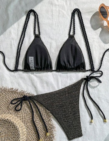 Costum de baie SHEIN, negru/auriu