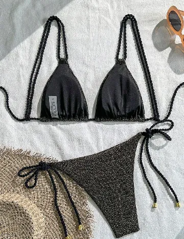 Costum de baie SHEIN, negru/auriu
